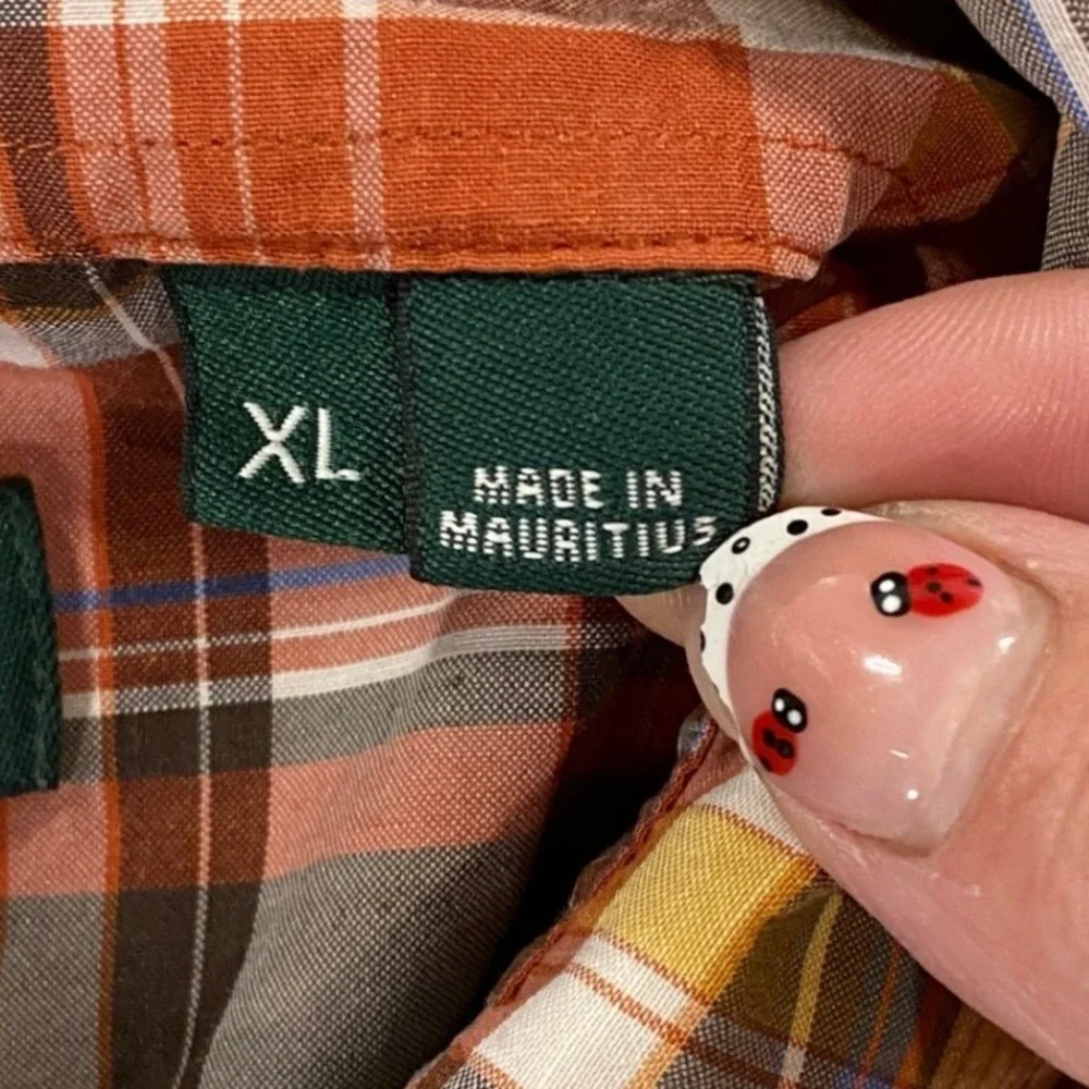 Orvis Button Up Shirt Mens XL Orange Plaid Classic Fit Linen Blend Short Sleeve - Picture 3 of 10
